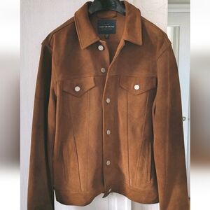 SOLD; Lucky Brand Suede Trucker Jacket, Cognac Brown, Size Medium